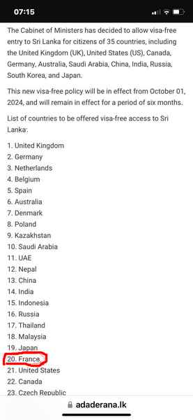 visas gratuit pour le Sri Lanka